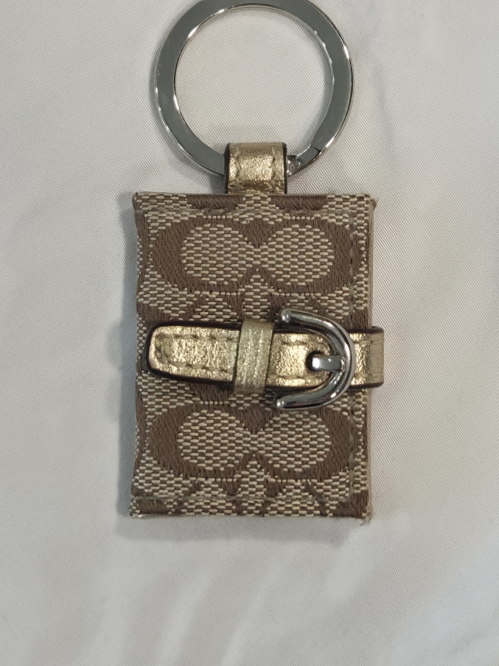 Vintage Coach Signature Tan with Gold Trim Photo Frame Mini Keychain Charm NWOT